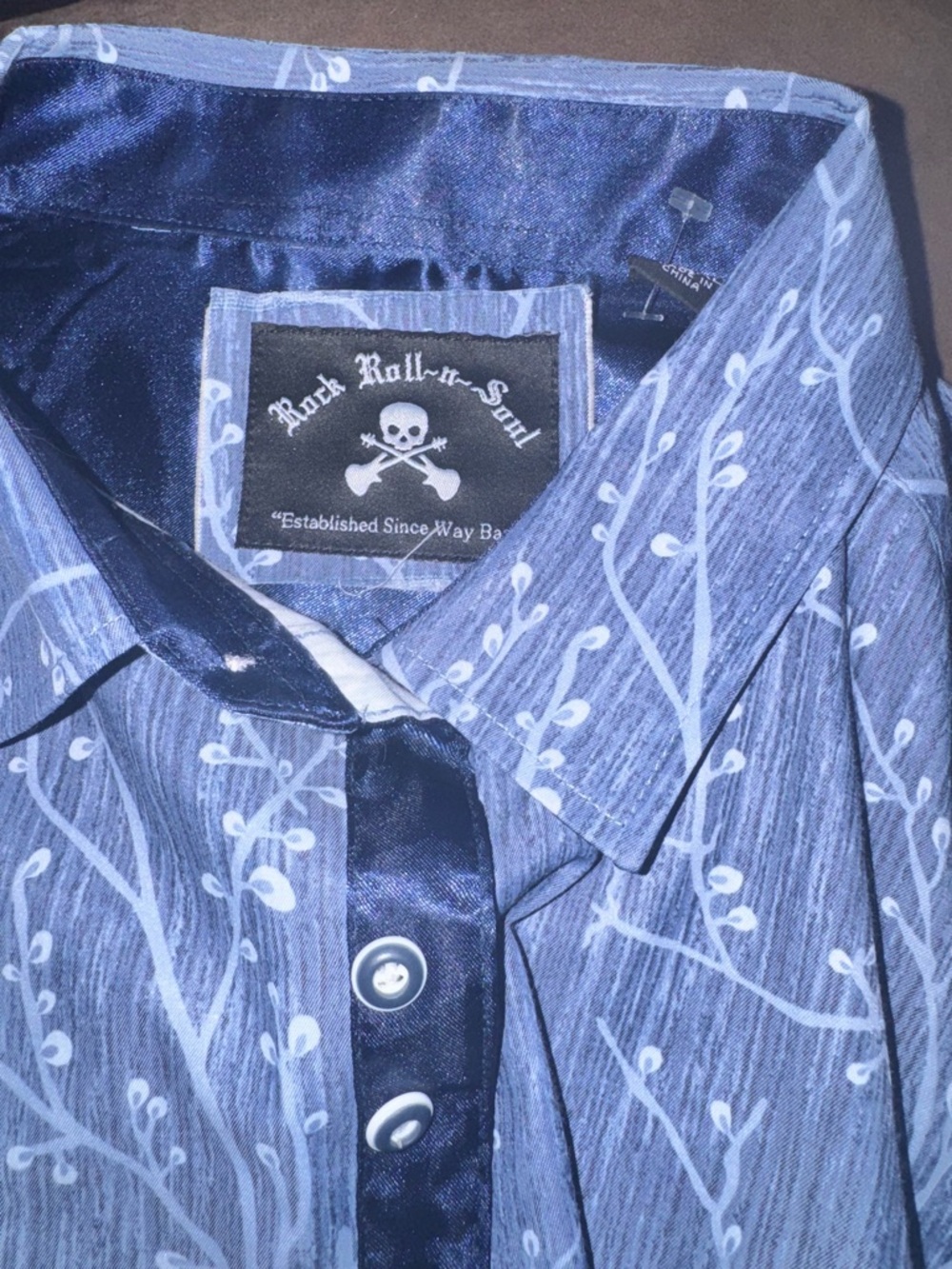 Skull & Bones Blue Floral Print Button Shirt - Picture 3 of 3